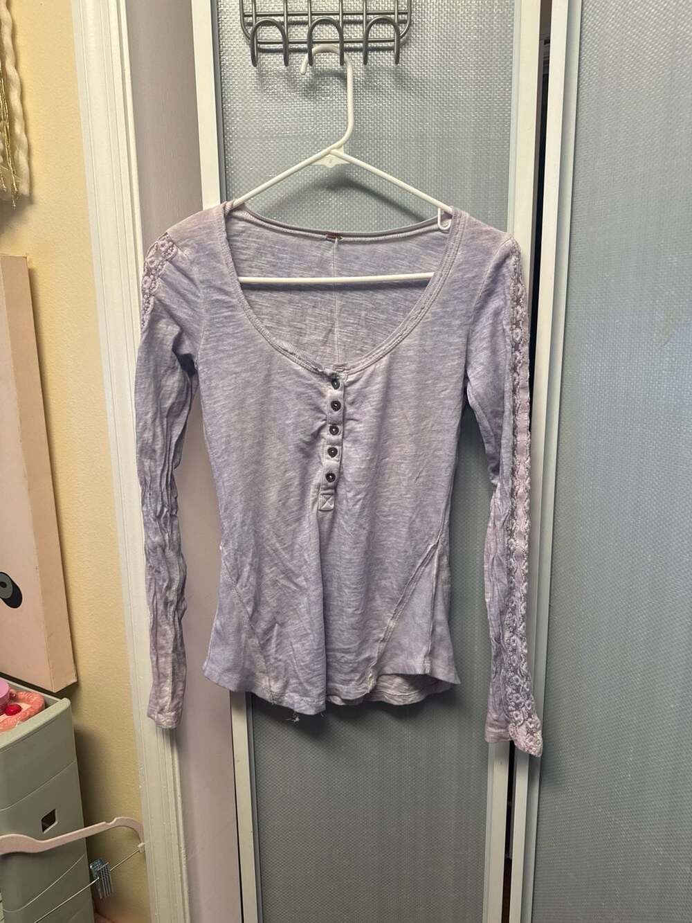 Free People Lavender Lace Sleeve Henley Top